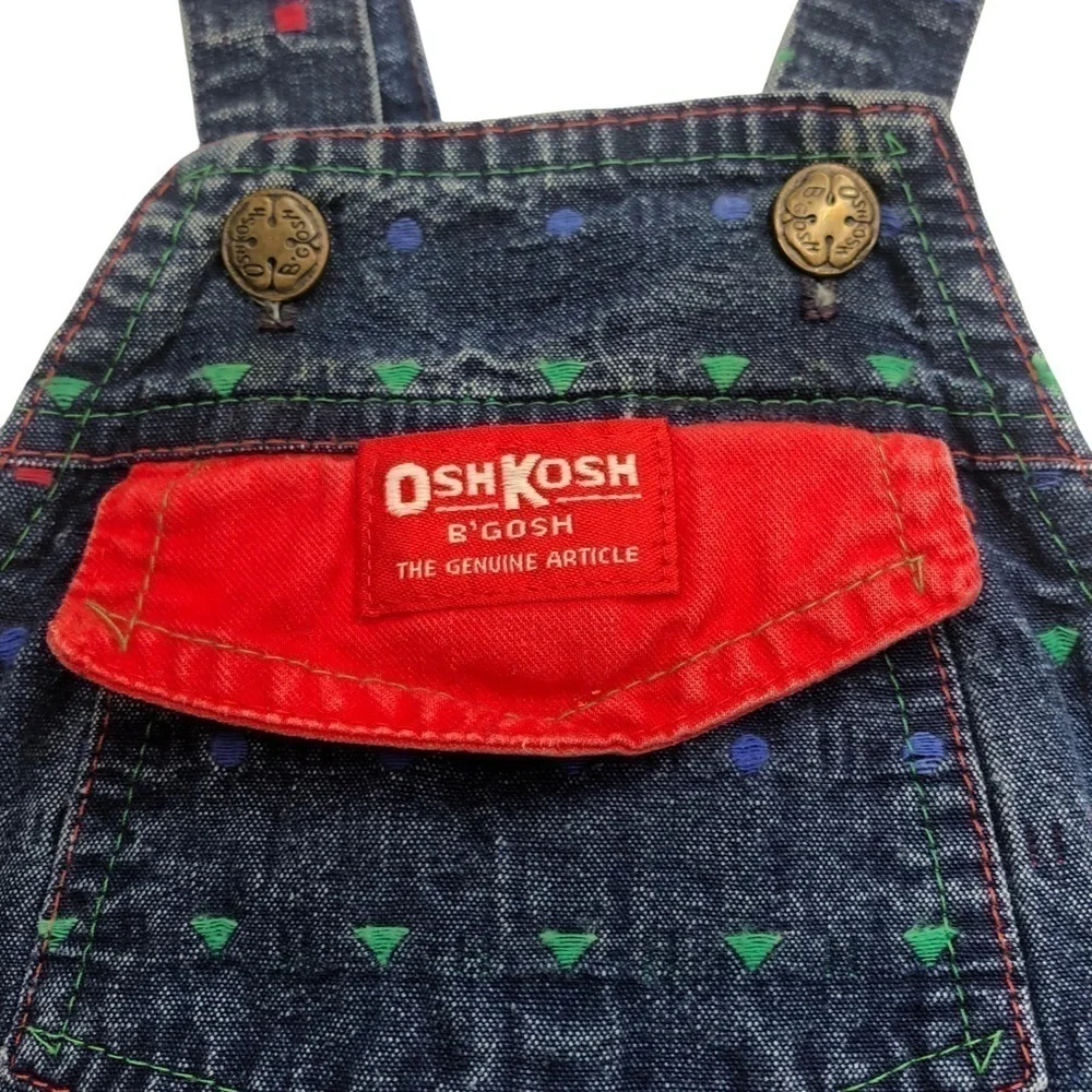 Vintage OshKosh B’gosh Made in USA Infant Overalls Geometric Shapes Sz 6-9mo